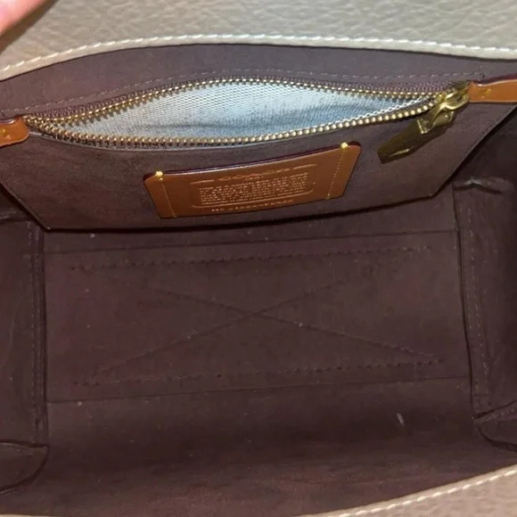 Coach Turnlock Leather Satchel Top Handle Bag Beige - Picture 5 of 8